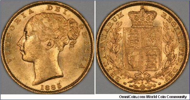 This 1885 Sydney Mint sovereign is one of 10 pieces we recently bought, and the best quality batch of Victoria shield sovereigns we have seen for about 5 years.