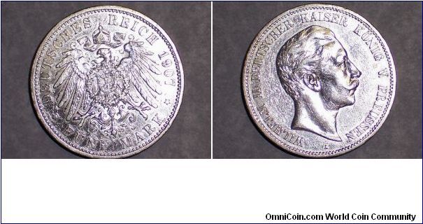 1907 A Prussia 5 mark VF