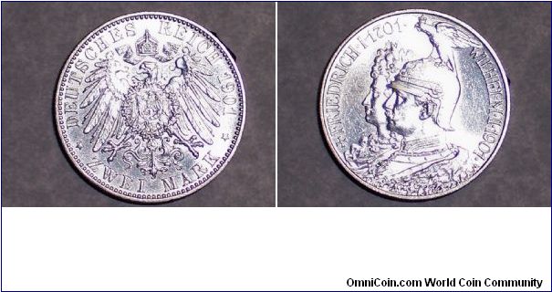 1901 A Prussia 2 mark CH. UNC