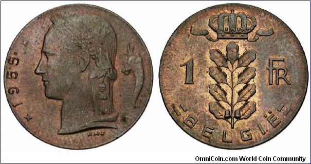 1 Frank 1955 Flemish on a 50 centimes copper planchet (sweet!)