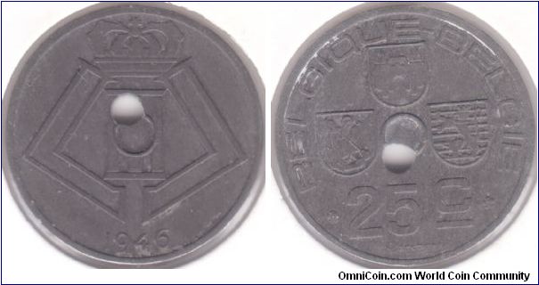 25 Centimes 1946 French/Dutch Legends - Centerhole Punched Offcenter