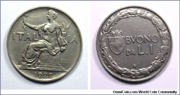 V. EMANUELE III

BUONO DA LIRE 1

Nickel
