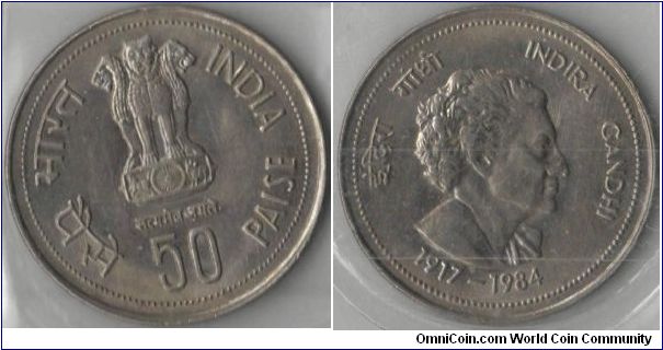 50 Paise.
Indira Gandhi