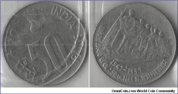 50 Paise.
50th Year of Independence