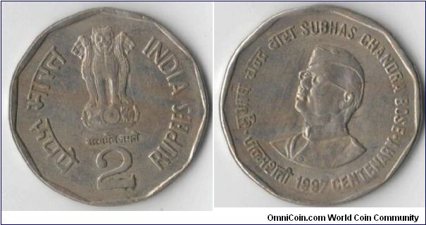 2 Rupees.
Subhas Chandra Bose