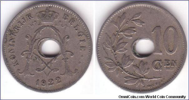 10 Centimes 1922 Dutch legends - Centerhole Punched Offcenter