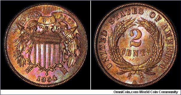 U.S. 1864 2 Cents, toned UNC.

Re-imaged.