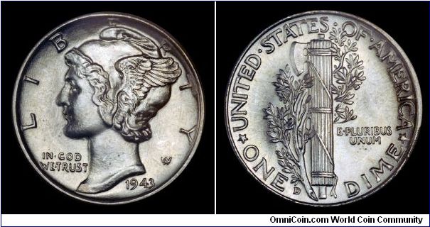 U.S. 1943-D Mercury Dime. PCGS MS-65 FB.