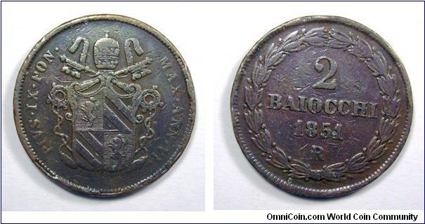 Papal States

Pius IX

2 Baiocchi

Copper