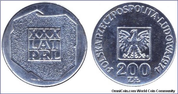 Poland, 200 zlotych, 1974, Ag, 30 years of People's Republic.                                                                                                                                                                                                                                                                                                                                                                                                                                                       