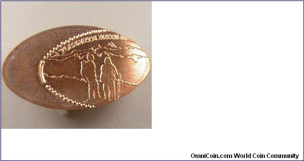 Elongated coin Yosemite Park hikers off center