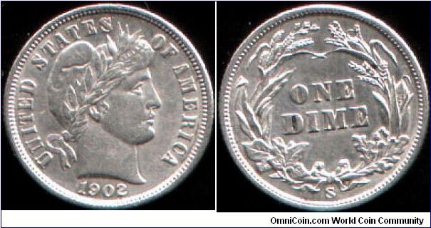 Nice Barber dime (1902S). I think it might have had some light cleaning though at some point.