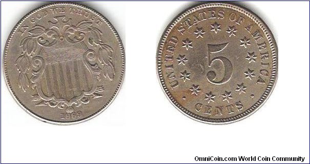 1869 5 cents. My most recent purchase. EF i'd say.