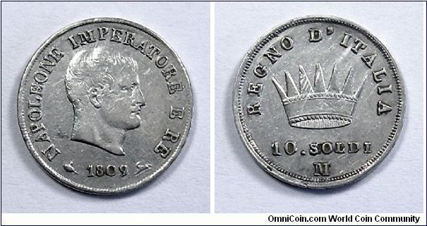 Kingdom of Italy Napoleon I

10 Soldi
Mint of Milan

Silver