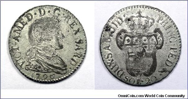 Kingdom of Sardinia

Vittorio Amedeo III
20 Soldi

Mixture (290 Silver)