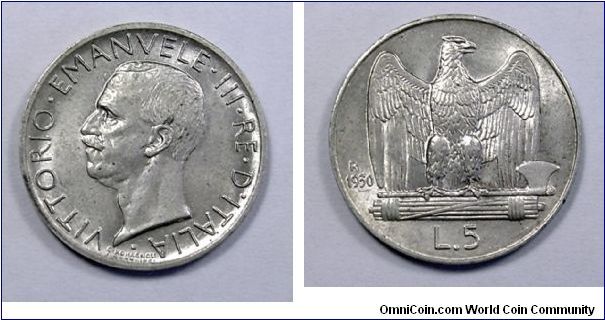 Kingdom of Italy

V. Emanuele III

5 Lire Little eagle

Silver