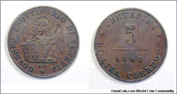 Provisional Government of Venice

5 CENT.

Copper