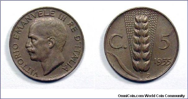 Kingdom of Italy

V. Emanuele III

5 CENT. Ear of wheat

Copper
