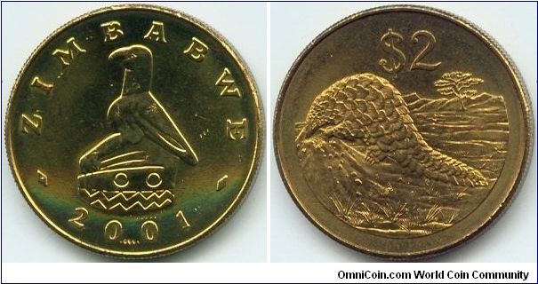 Zimbabwe, 2 dollars 2001.
Pangolin.