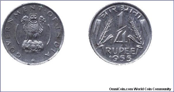 India, 1/4 rupee, 1955, Ni, Government of India.                                                                                                                                                                                                                                                                                                                                                                                                                                                                    