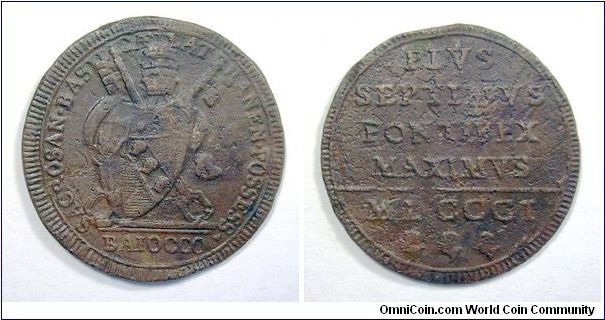 Papal States

Pius VII

1 Baiocco V type

Copper