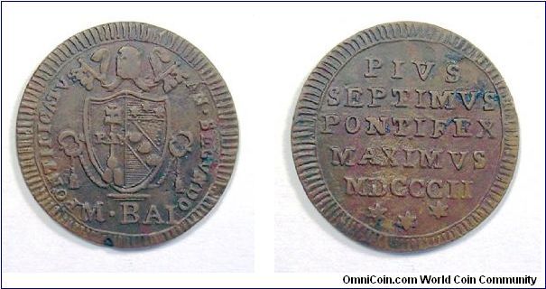 Papal States

Pius VII

1/2 Baiocco

Copper