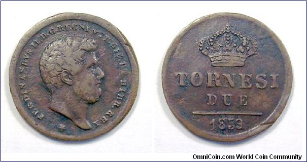 Kingdom of the Two Sicilies

Ferdinand II

2 Tornesi II type

Copper