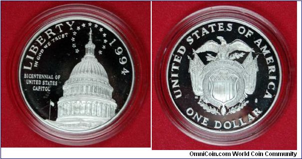 US Capitol Bicentennial Proof Silver Dollar
