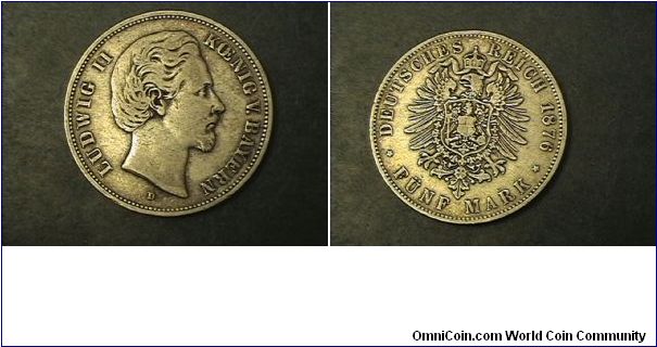 German Empire, Bavaria Five Marks D