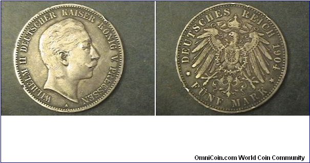 German Empire, Prussia 5 marks small A mint mark