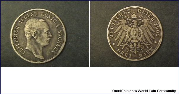 German Empire, Saxony 3 marks E mint mark