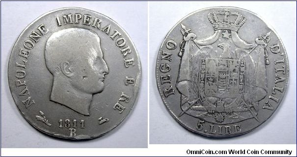 Kingdom of Italy
Napoleon I

5 Lire I type
Mint of Bologna

Silver

(Rare)
