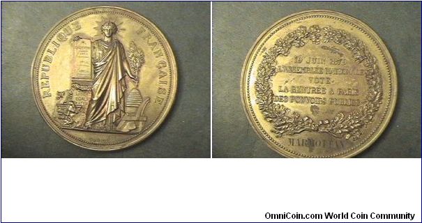 Large French Assembly medal dated 1879 192.6 grams