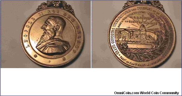 Large medal depicting King Leopold II of Belgium and thr 1888 Science and Industry Fair in Bruxelles. 127.9 grams