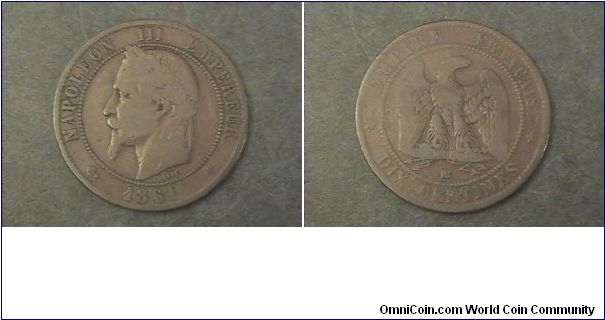 French Empire, Emperor Napoleon III, 10 Centimes, BB mint mark.