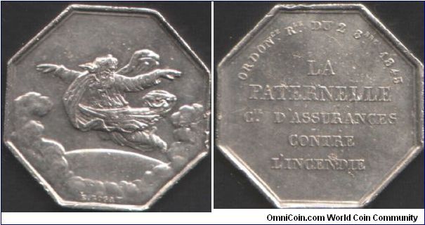 Silver jeton of La Paternelle assurance company. This one issued between 1860-79.
