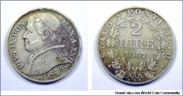 Papal States

Pius IX

2 Lire

Silver