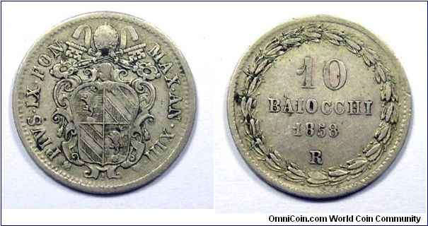 Papal States

Pius IX

10 Baiocchi

Silver