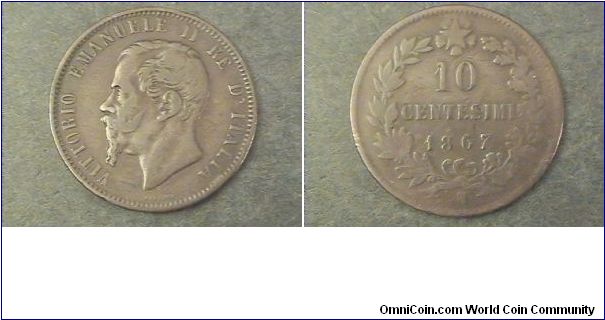 Italy, Vittorio Emanuele II RE D'Italia

10 Centesimi N mint mark