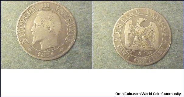Napoleon III Empereur Empir Francais 5 Centimes A mint mark