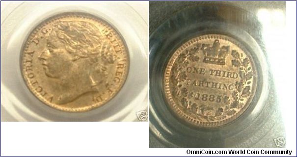 1885 Victoria 1/3 Farthing.