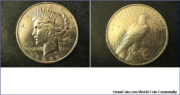 1922 Peace Dollar, This coin was cleaned otherwise fine condition