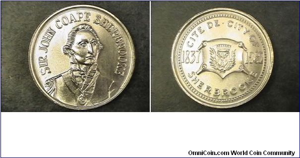 Aluminum medal of Sir John Coape Sherbrooke, Cite De Sherbrooke, Canada