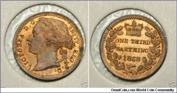 1868 VICTORIA 1/3 Farthing.