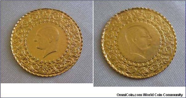 2005? Turkey Gold 50 Kurus Full Brockage Error.