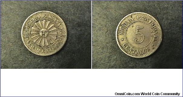 Republica Peruana, Moneda Provisional 5 Centavos