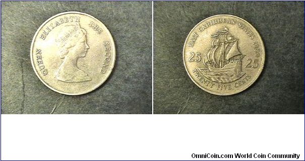 Queen Elizabeth the Second, East Caribbean States, Twenty Five Cents.