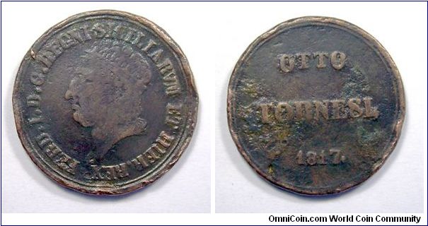 Kingdom of the Two Sicilies
Ferdinand I

8 Tornesi

Copper
(Scarce)