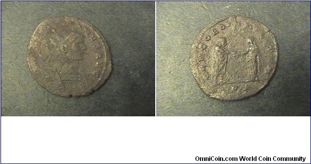 Aurelian 270-275 AD,
Obv:IMPC AVRELIANVS AVG
Rev:CONCORDIA MILITVM.

AE/Antoninianus