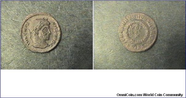 Crispus 316-326AD
Obv:IVL CRISPVS NOBC
Rev:NOSTRORVM NOSTRORVM VOT X
TSIS (Siscia) mint.

AE3/19mm